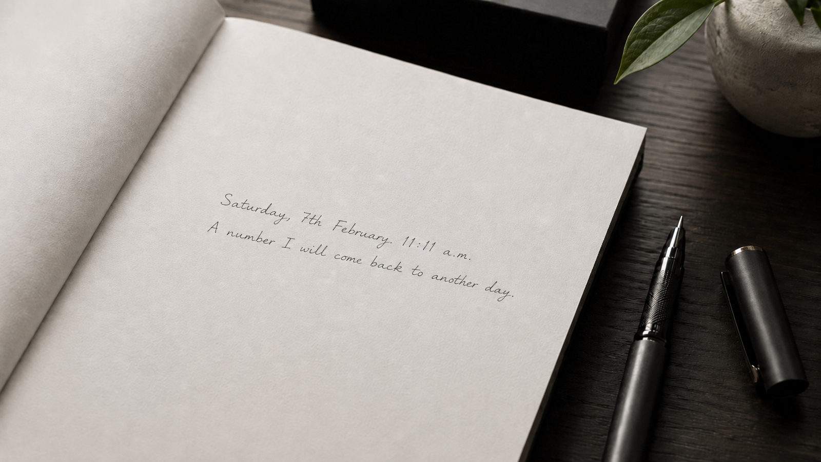 A blank page beside a pen, mid-word